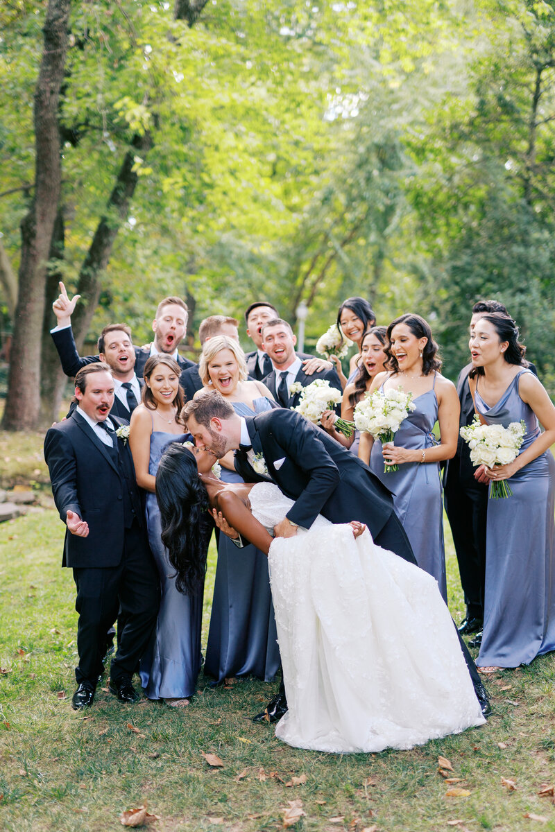 Wedding party walking at Glen Foerd Estate in Philadelphia, PA