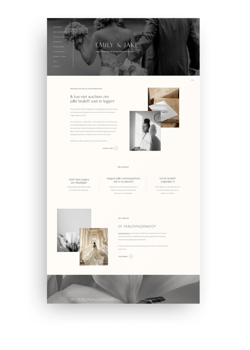 Showit Klantenpagina voor trouwfotografen