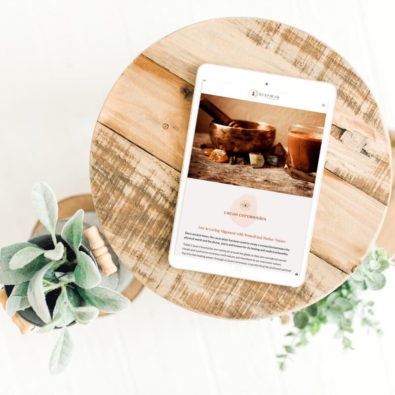 Device mockup showing Respirah website on apple iPad, custom website design by Rachelle Deem for wellness coach
