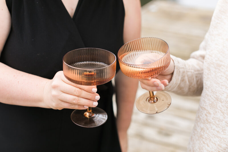two hands clinking wine glasses