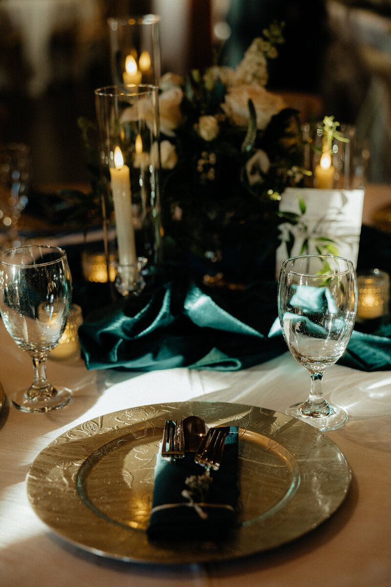 Wedding reception decorations on the table.