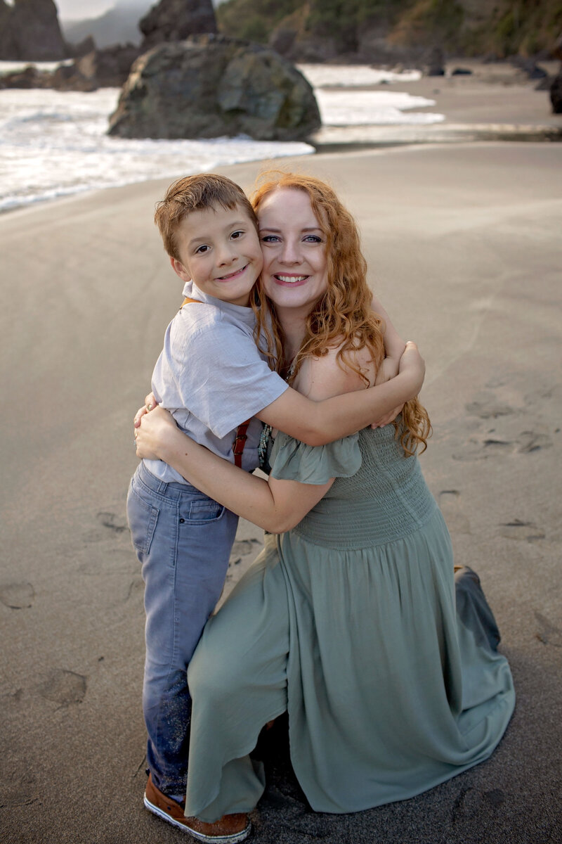 Mother and son portrait on the PNW beach