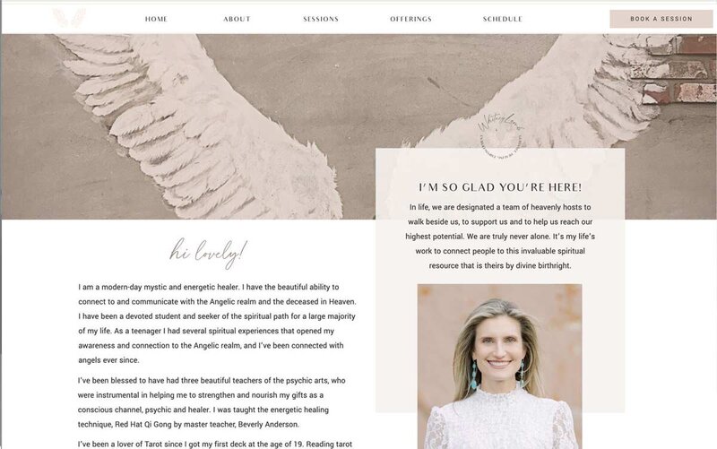 Experience the mystical aura of Whitney's psychic medium website homepage on the expansive screen of a laptop. Crafted with care by a Showit Web Design professional, this layout ensures a seamless browsing experience for spiritual seekers.