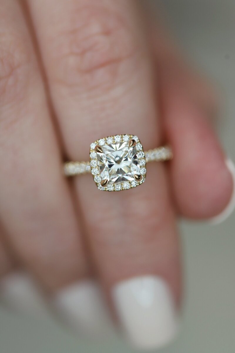 cushion cut halo engagement ring
