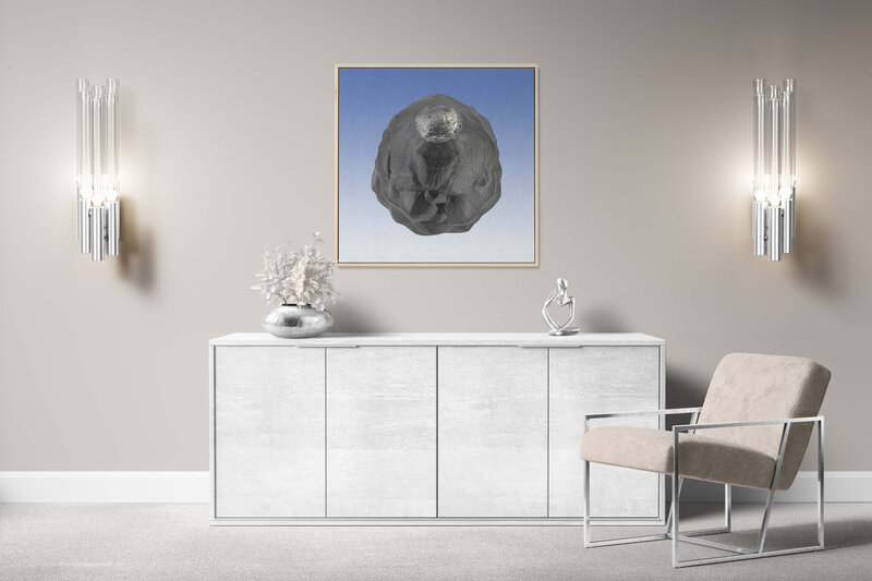 Fine Art Canvas with a natural frame featuring Project Stardust micrometeorite NMM 2679 for luxury interior design