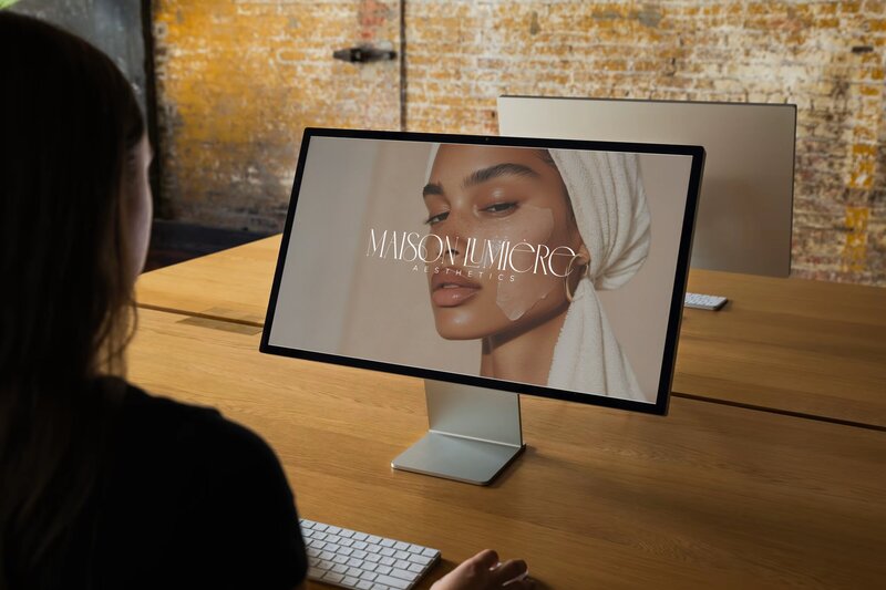 Desktop mockup showing Maison Lumière Aesthetics custom Showit website design – created by Kathalyst Design Studio Website design package