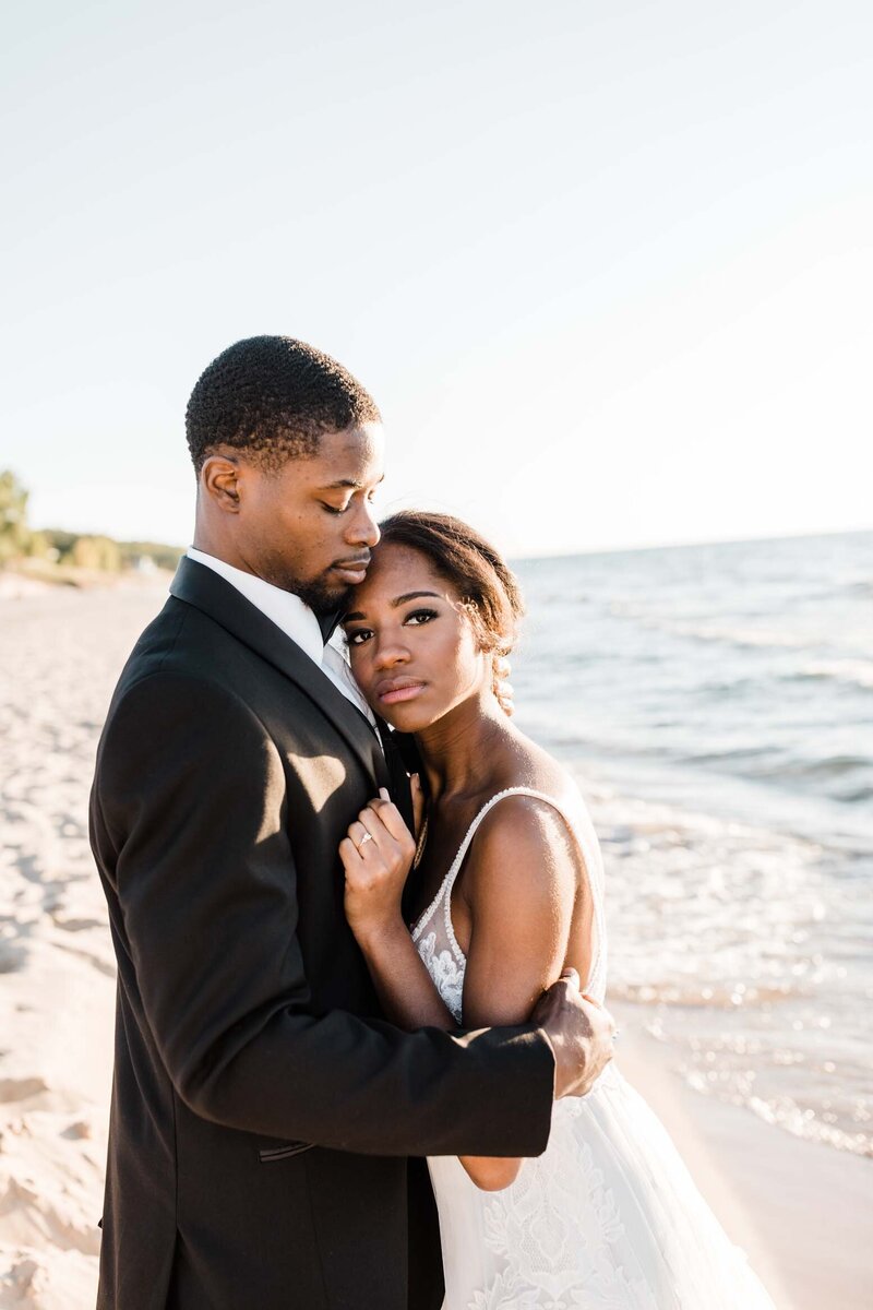 Romantic beach wedding portrait by Leah Rife Photography, South Bend wedding photographer.