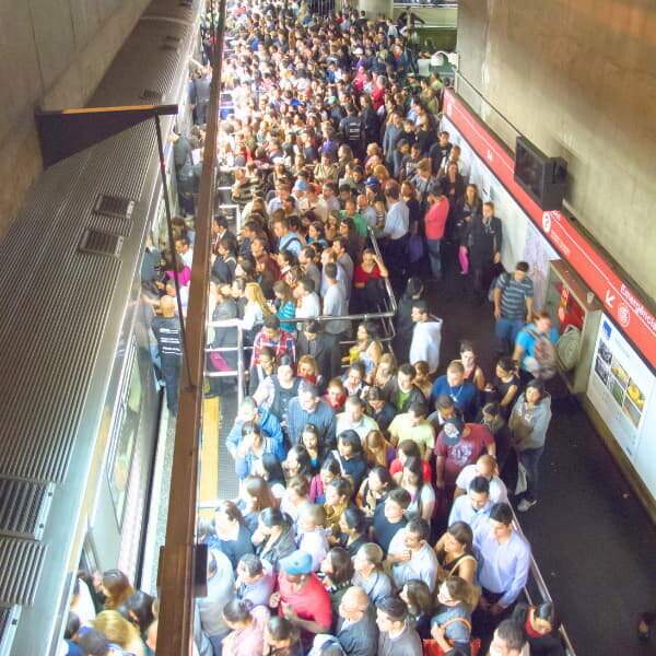 large crowd in a subway