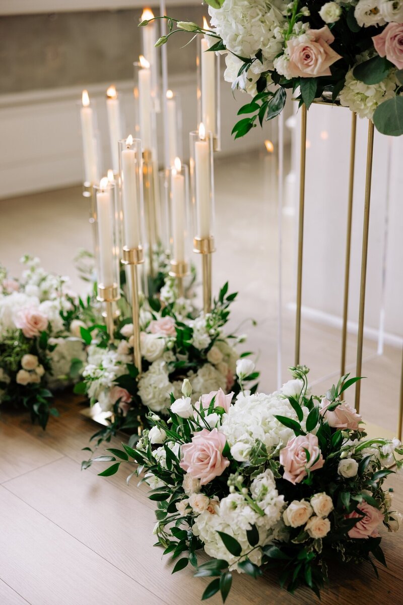 detail shot of wedding ceremony florals