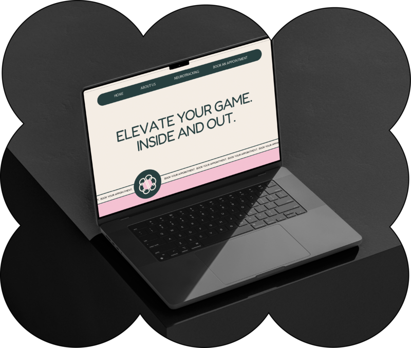 Mockup of a laptop that says "Elevate your game. Inside and out."