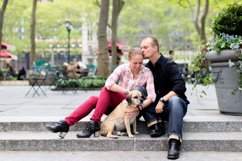 Photo by JP Elario of Jen and Travis with their dog in New York City