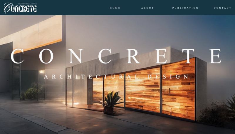 Homepage design for Concrete Architectural Design featuring modern, industrial branding with clean lines and bold typography.
