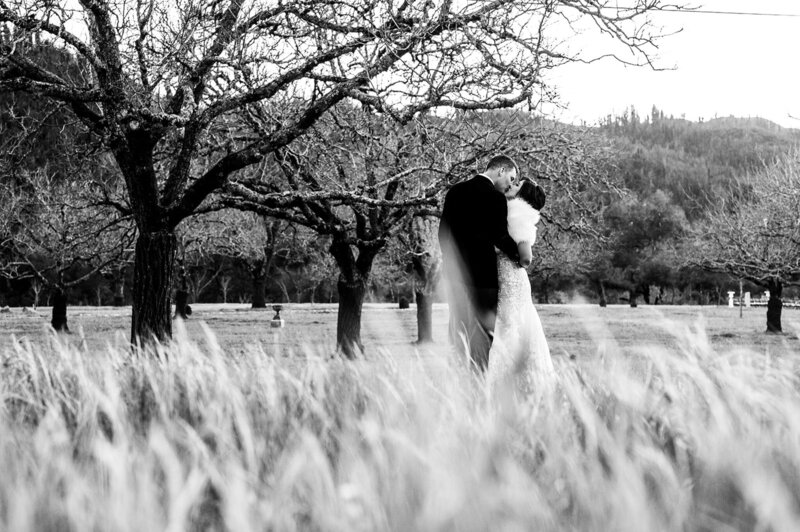 Portrait of a bride and groom at a wedding in Sonoma