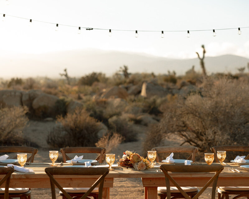 a wedding reception scene during golden hour