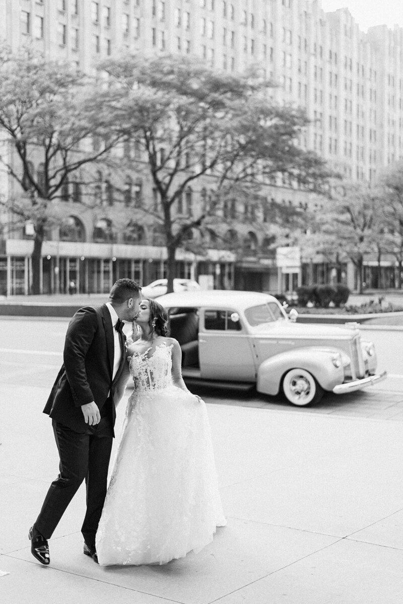 Vibrant Tropical Summer Wedding for the Californian Couple at the State Savings Bank, the Historic Beaux Arts-Style Bank, Detroit MI