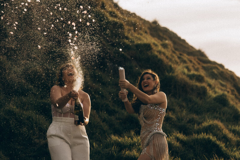 Emotive and cinematic image of couple during an elopement , intimately kissing captured on the Sunshine Coast  