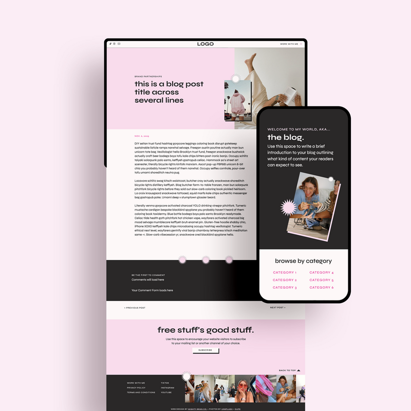 Mockup of the MIA GLOW Showit template