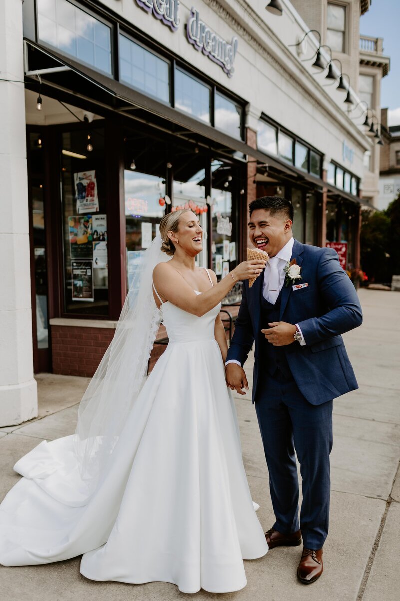 bride and groom embracing each other