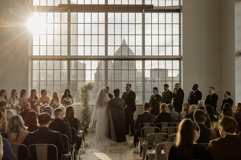 Golden hour Pittsburgh wedding ceremony 