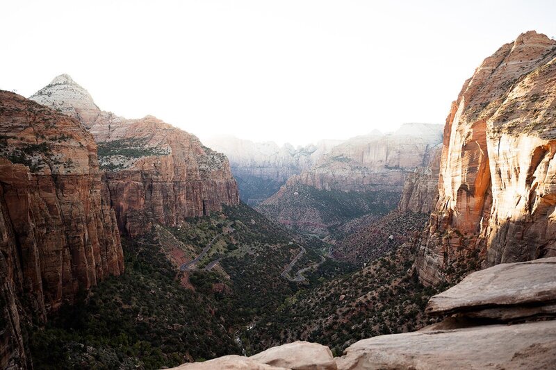beautiful overlook in zion during sunset.