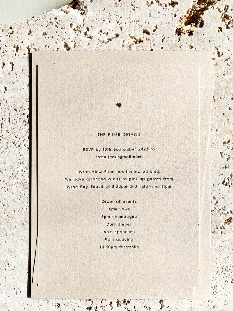 Luxury minimal letterpress wedding  details card - Lotta