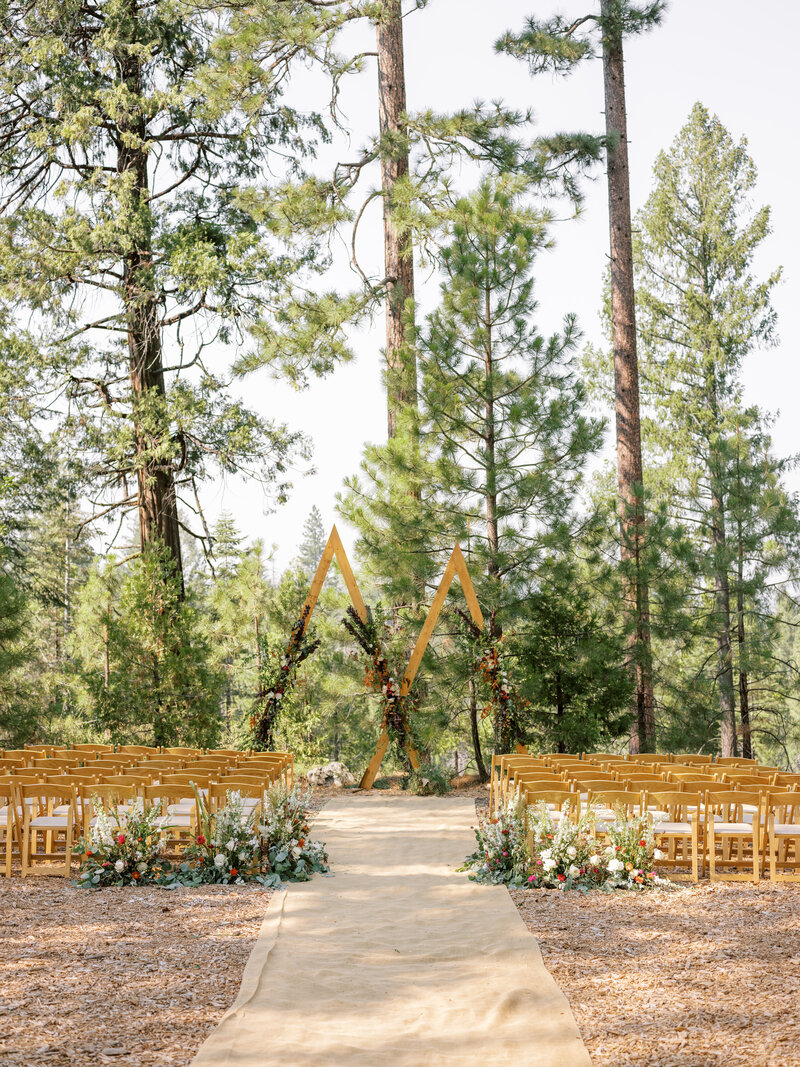 Wedding ceremony setup in the forest of Yosemite