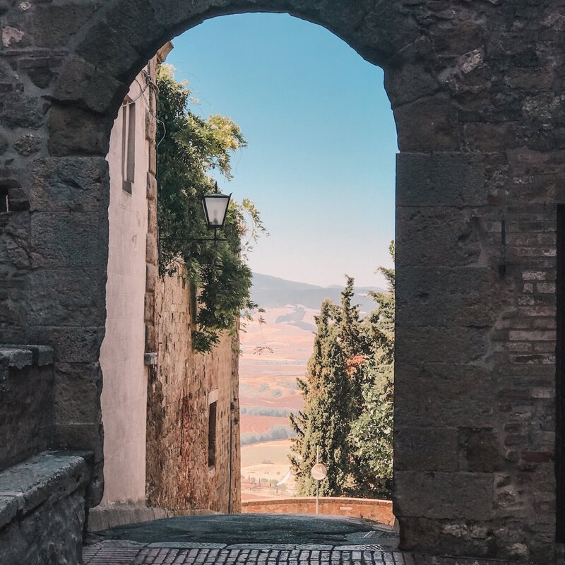 assisi doorway with pots of different plants