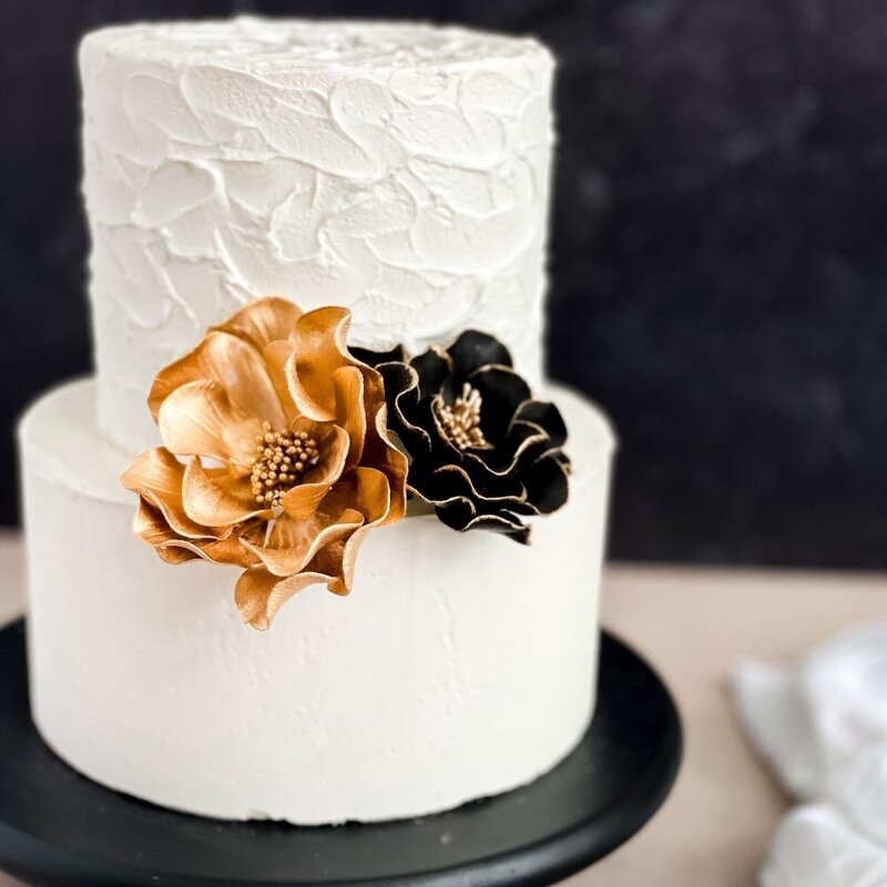 sugar flower bundles by kelsie cakes black and gold wedding cake topper