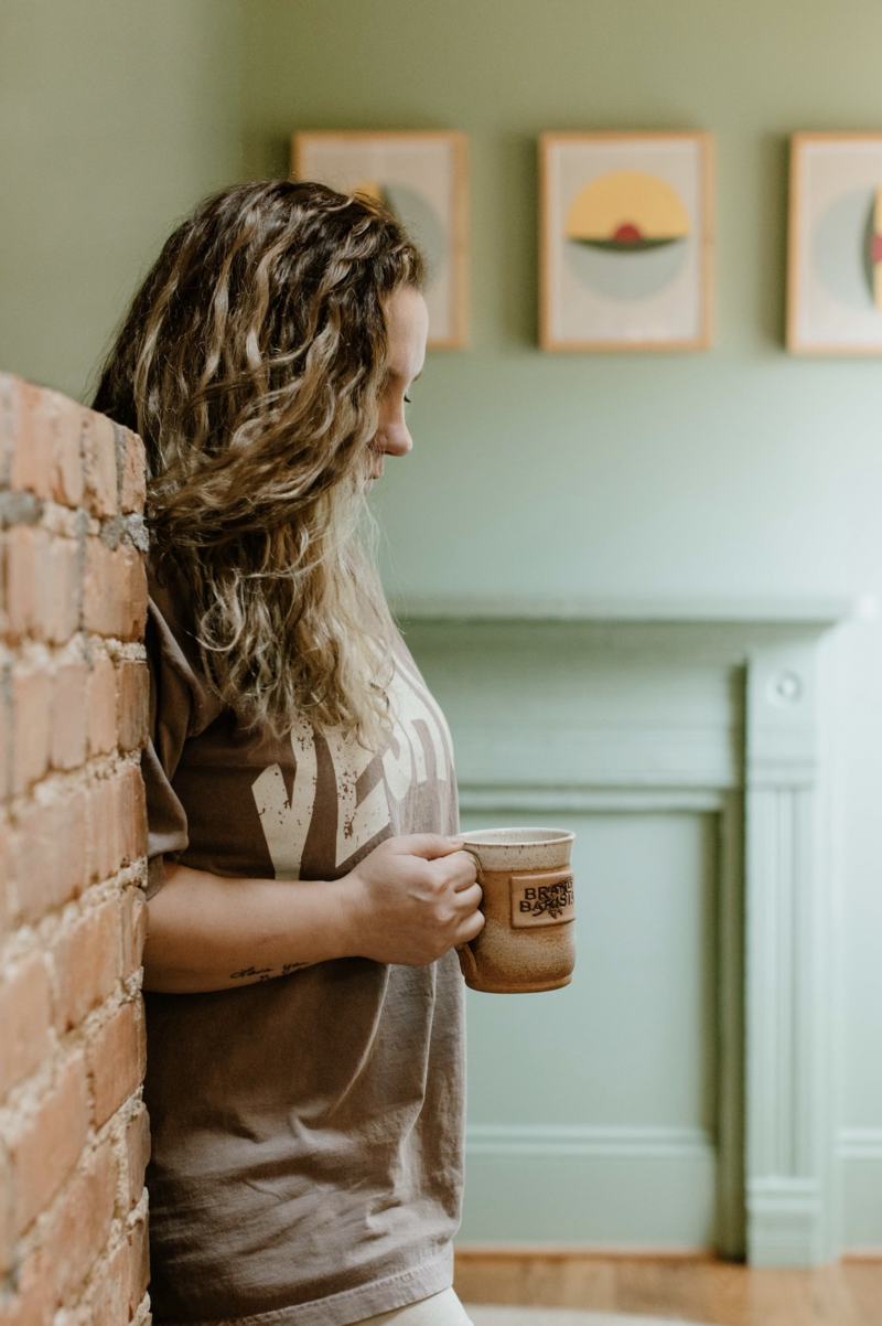 woman sitting on counter