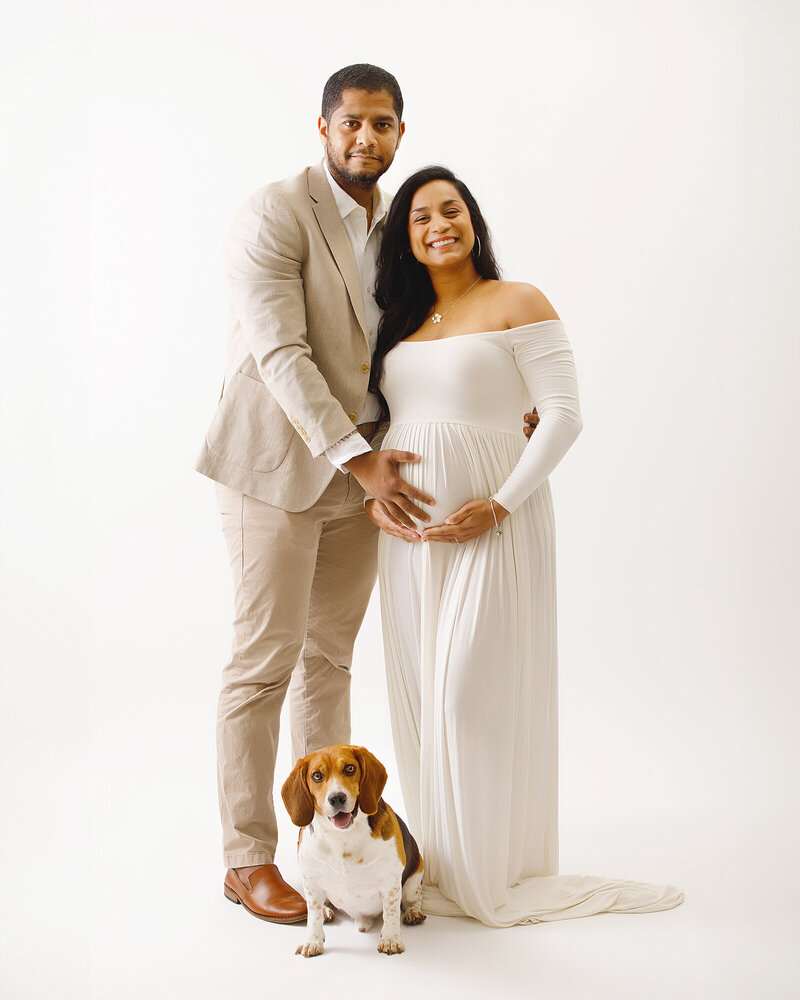 Studio Maternity photo shoot with dog