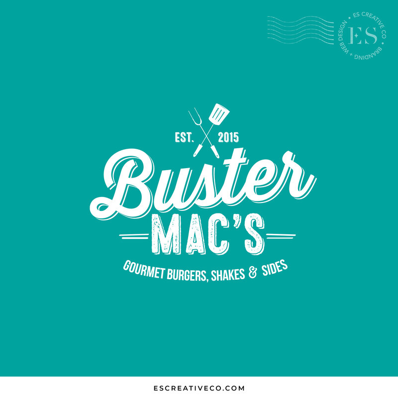 hipster teal logo design for Columbus, OH based burger food truck, Buster Mac's