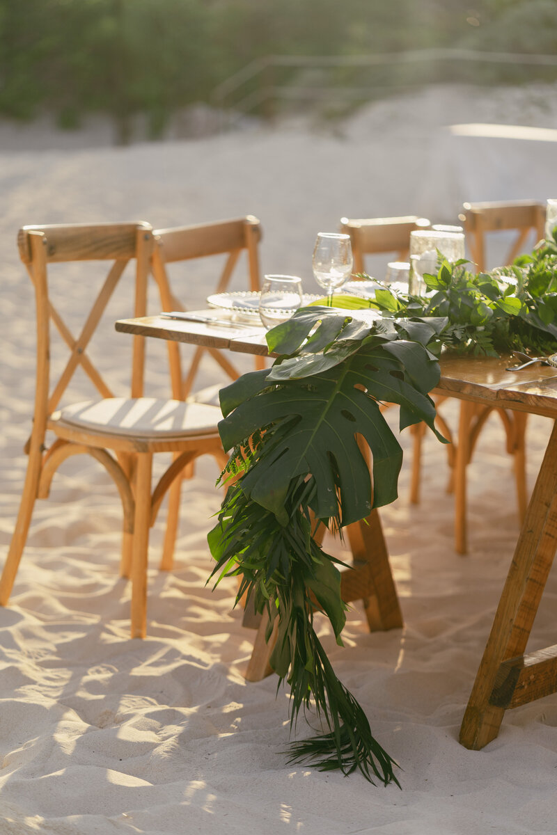 Reception guest table destination wedding in Cancun, Mexico on a tropical beach.