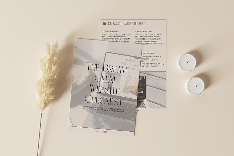 The dream client website checklist mockup - A simple PDF guide to see if your website is attracting clients or holding you back
