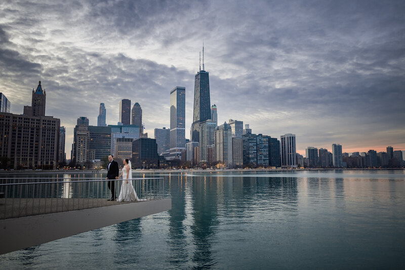 Bride and groom stare at each other after getting married in Chicago