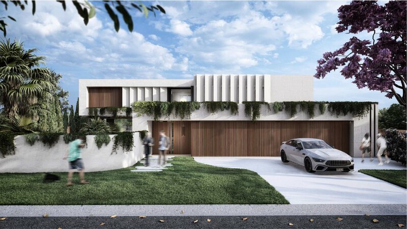 Thalassa – A luxury modern home by NXTgen Construction featuring warm timber accents, lush landscaping, and innovative architectural details.