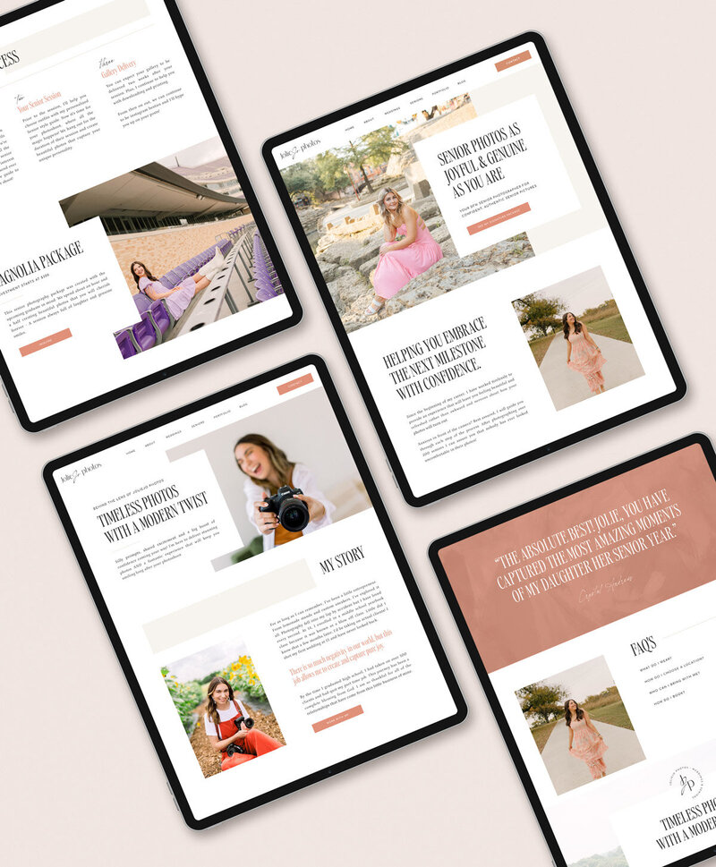 ipad and phone mockups of luxury wedding planner website and brand design
