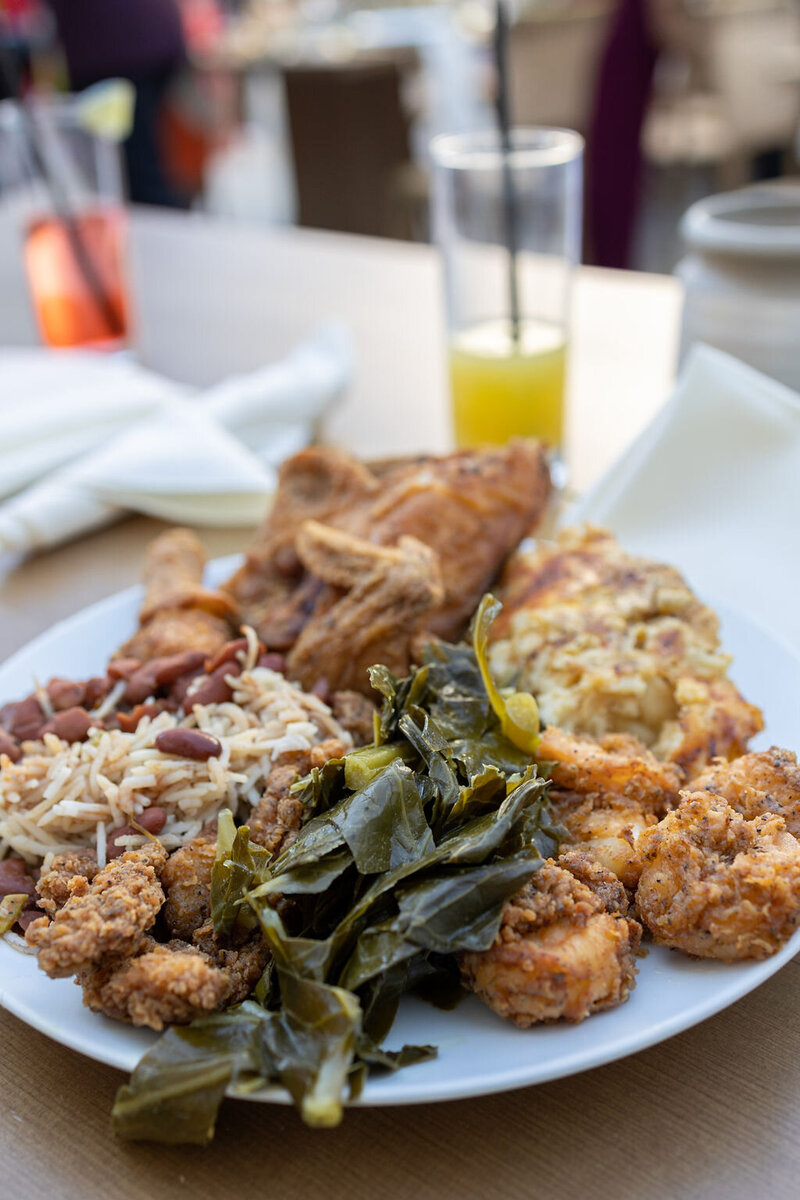 Delicious Chicken dish with beans and Rice and Spinach sides. Hart and Main's Culinary experts can cater to any party's preference
