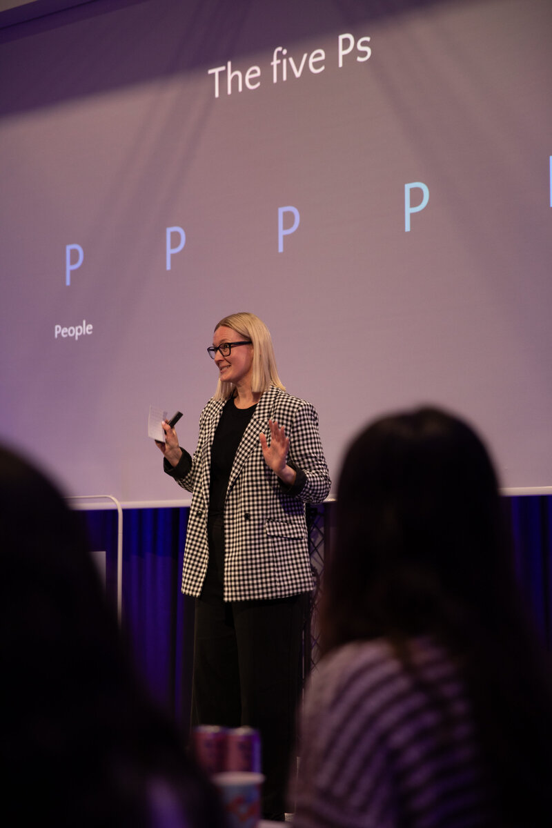 Jenny Moran Cocomoco founder on the stage giving a speech at the Dash Design Series