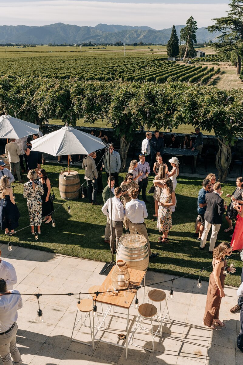 aerial view of a wedding reception at wither hills vineyard in blenheim