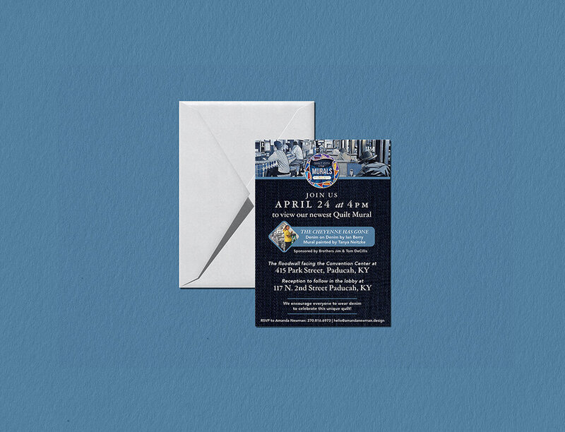 unveiling ribbon cutting invitation for Quilt City USA murals design by Amanda Newman Design in Paducah, Kentucky
