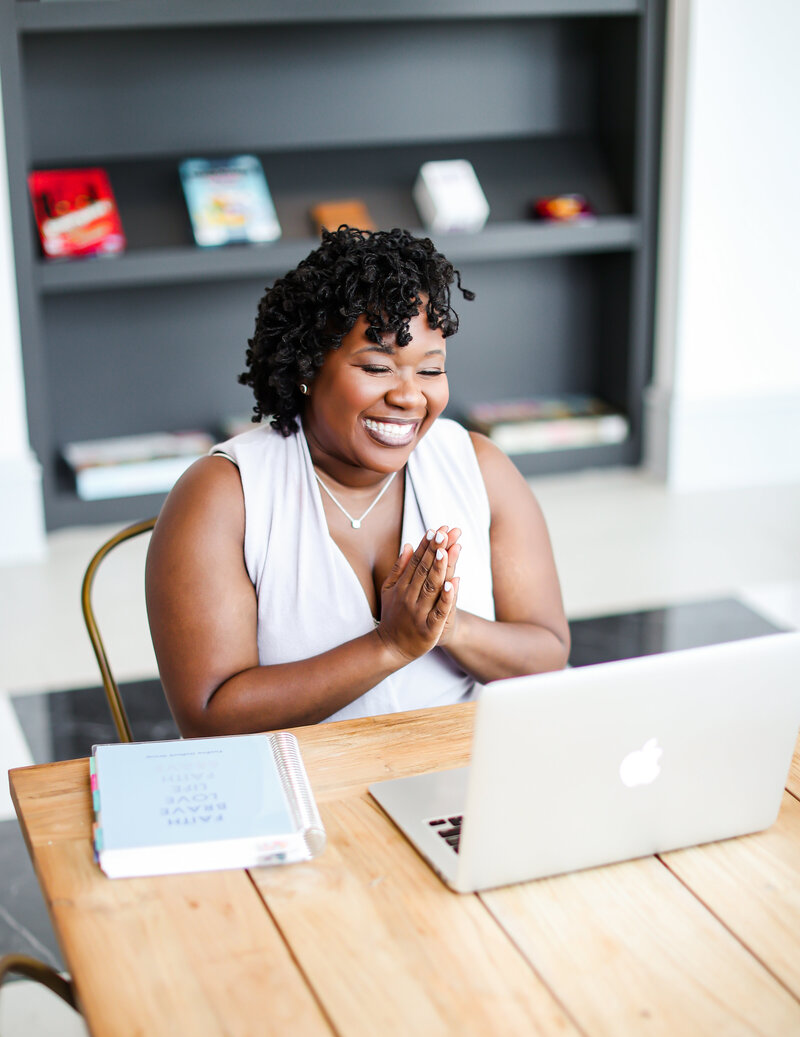 Constance Wallace conducting virtual therapy session.