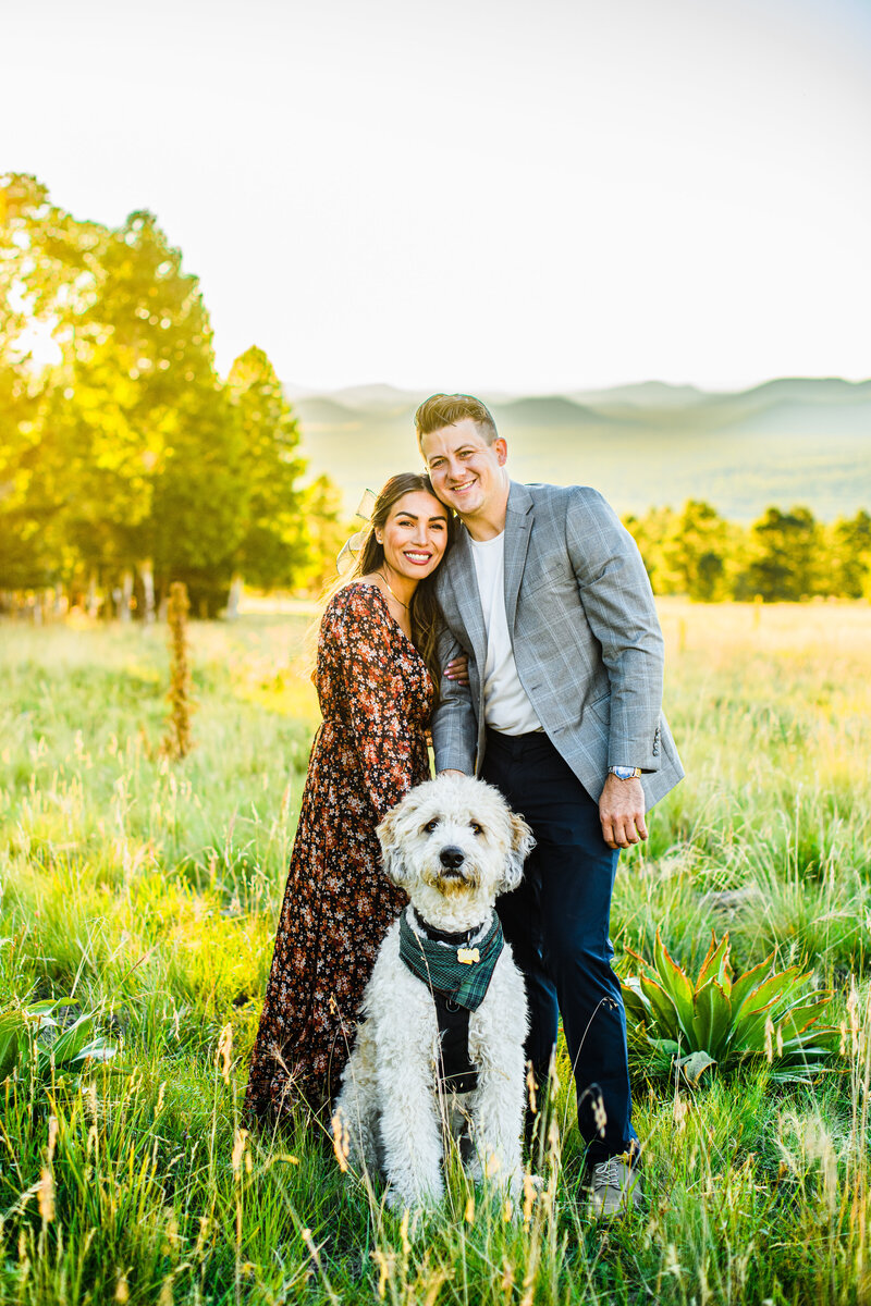 Julia Romano Photography dog engagement Arizona Snowbowl aspens grass