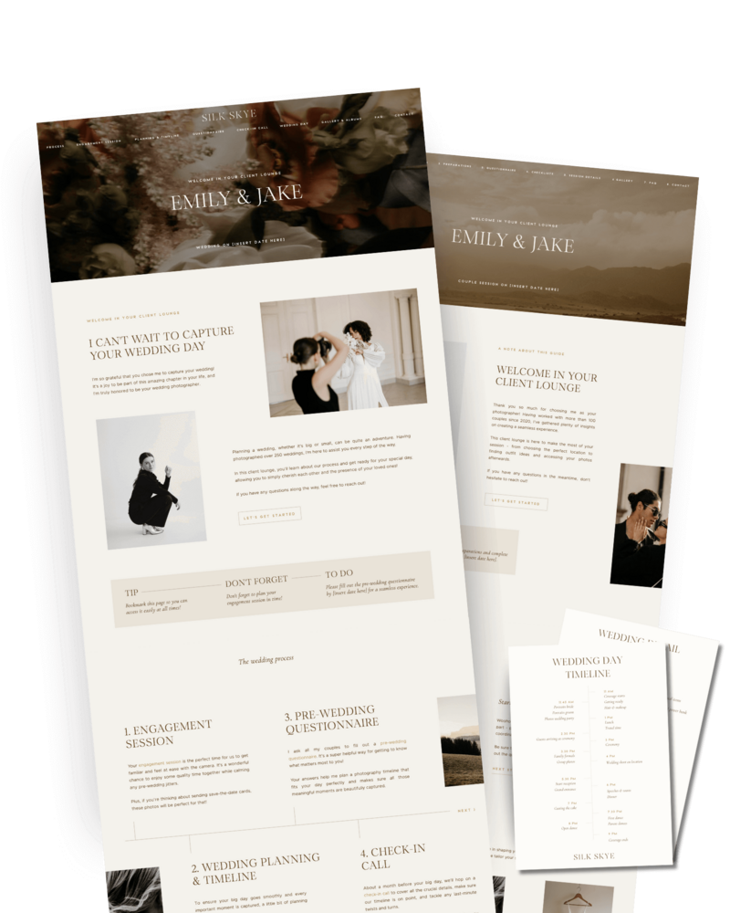 Showit Client Lounge templates for photographers