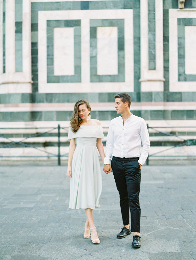 destination sunrise engagement session in florence italy at the duomo