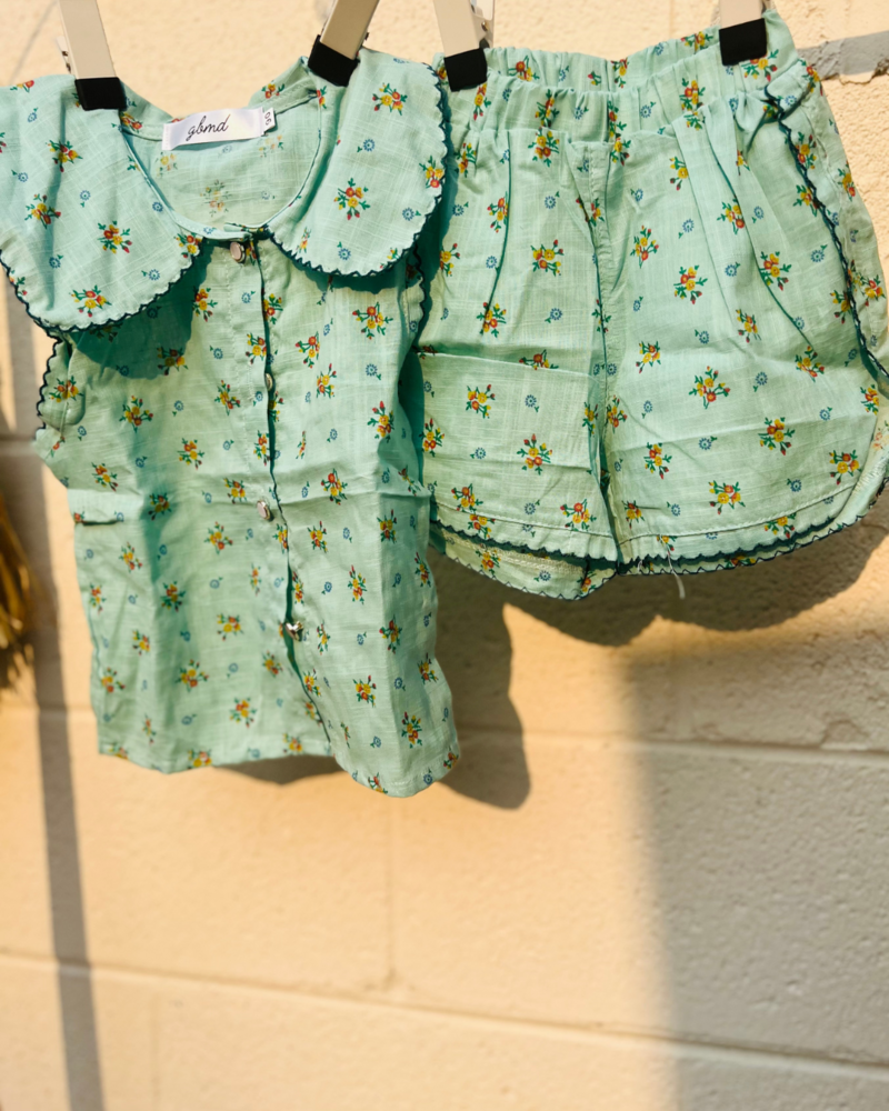 Teal Sleeveless Flower Collar Set