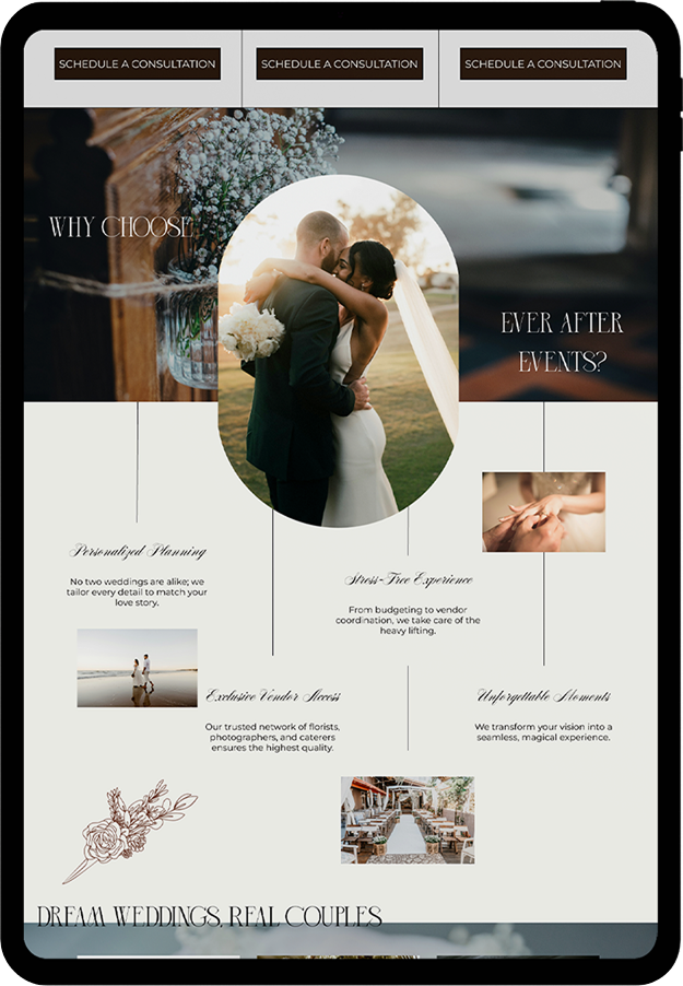 Showit website created for a boutique event planning studio targeting luxury clients

