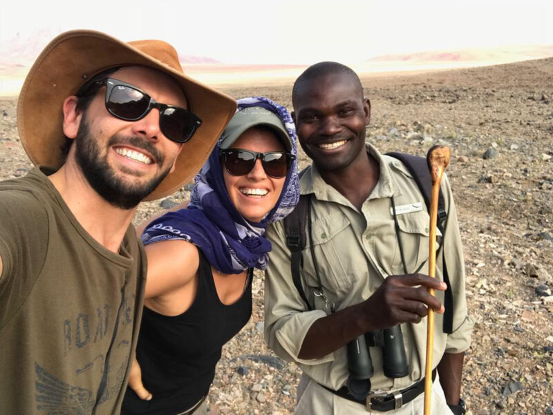 Scott and Annie tracking in namibia with trackers
