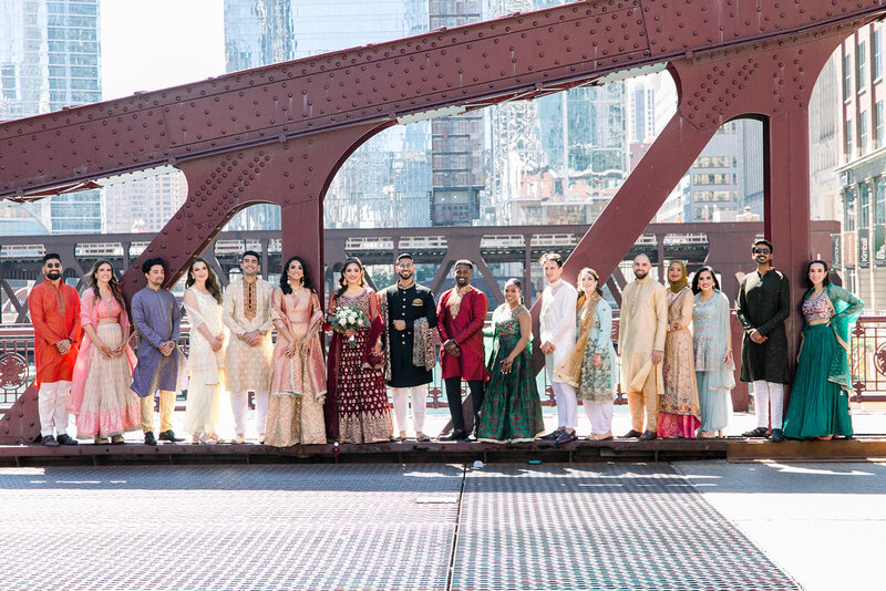 wedding party in traditional south asian outfits in chicago