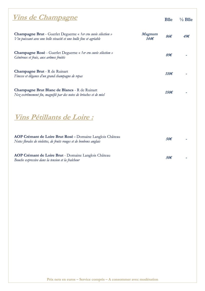 Explorer notre carte des vins - Restaurant gastronomique à Noirmoutier