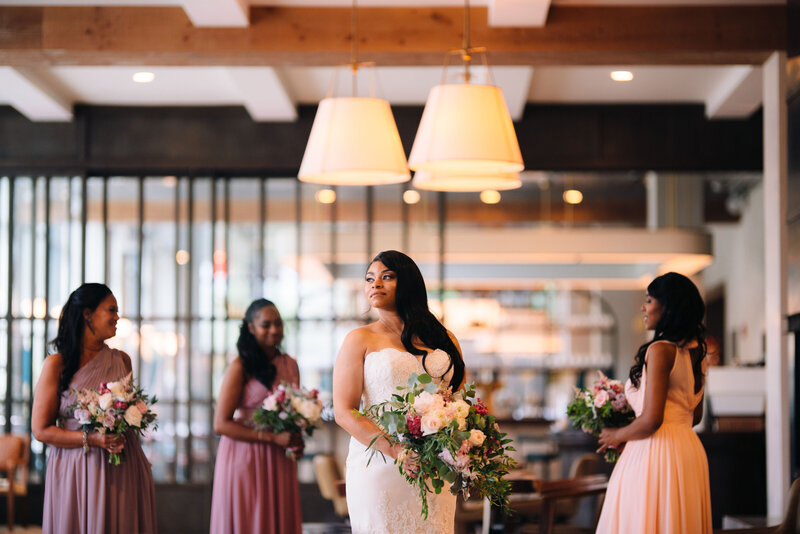 Bridal party prepping for wedding ceremony